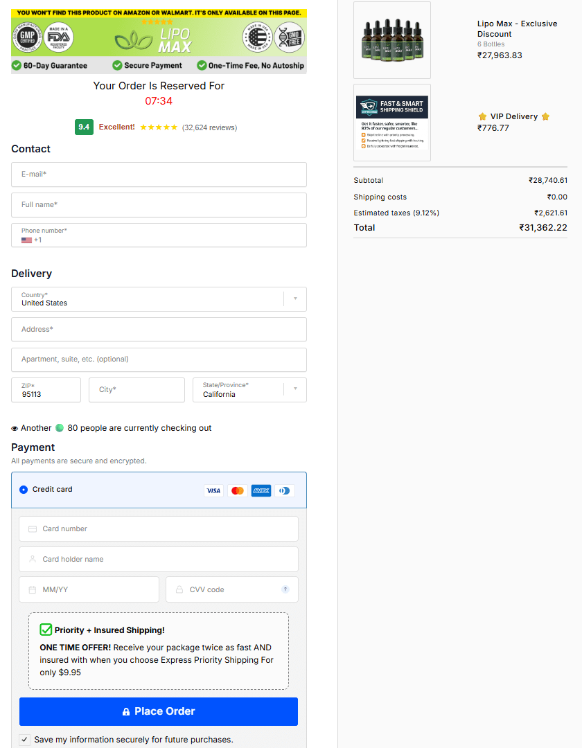 LipoMax order page